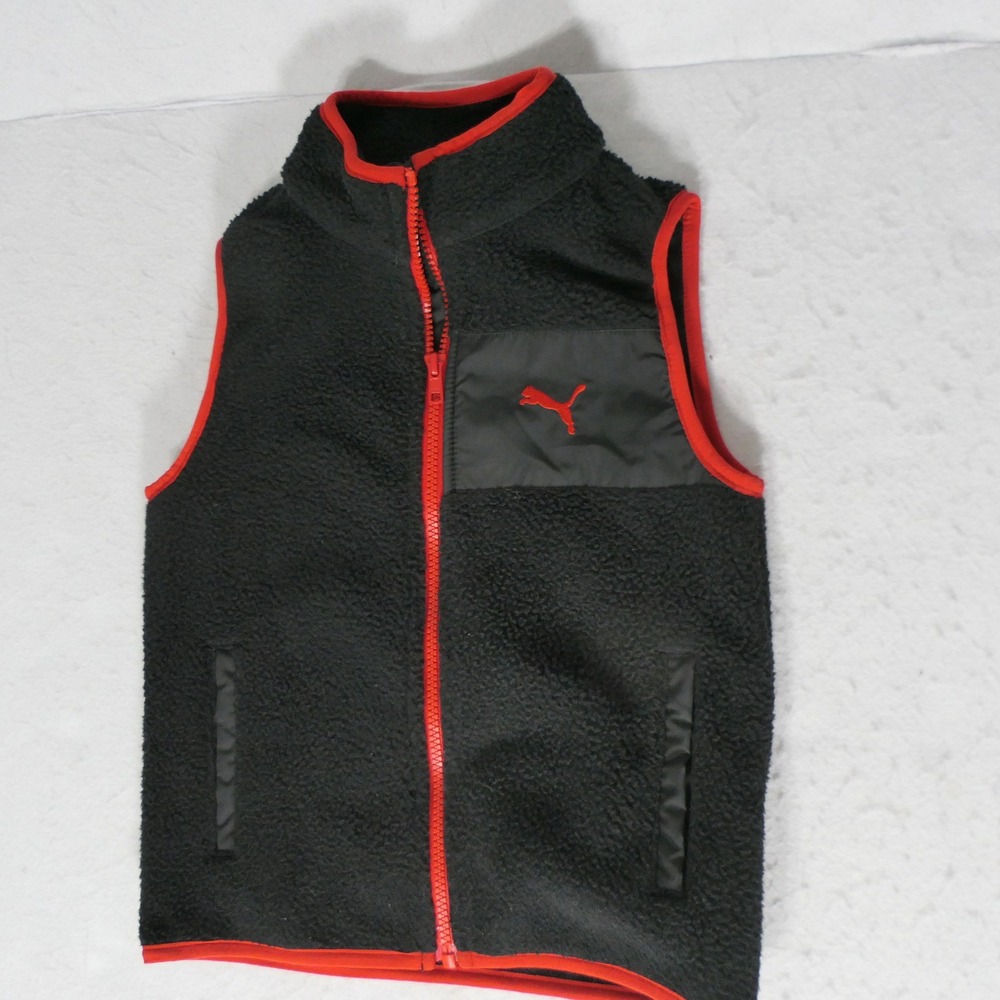 Puma Boys Vest Size 6 Black Red Sherpa‎ Fleece Full Zip Gorpcore Layering Sporty